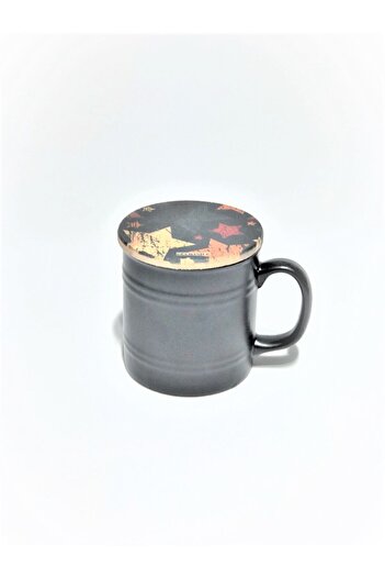 GULHANILE Matte Black Mug with 1 Raw Wooden Lid