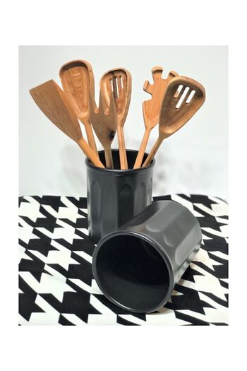 GULHANILE 14 cm Matte Black Ceramic - Spoon Holder Upright Design
