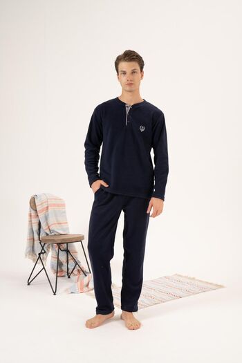 Estiva Men's Fleece Pajama Set - Winter, Buttoned Collar