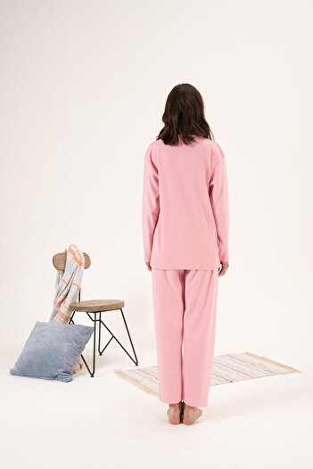 Estiva Butterfly Embroidered Women's Winter Pajama Set - Buttoned Collar