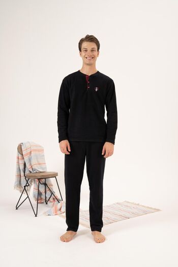 Estiva Men's Fleece Pajama Set - Winter, Buttoned Collar