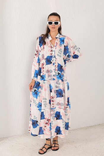 BRZ COLLECTION Rochie de damă din viscoză cu model albastru închis