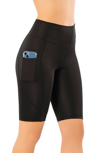 KOTA Women's Black High Waist Pocketed Diving Fabric Over-the-Knee Leggings 4114