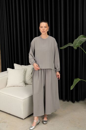 Melike Tatar Gray Loose Tunic Suit with Trousers 32-2210