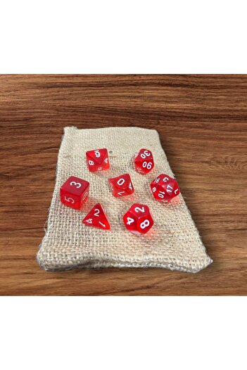Le Majeur DND Frp Zar Seti 7li Set Dnd Zarı Dungeons And Dragons Masaüstü Oyun Zarı Şeffaf Kırmızı KESE HEDİYE