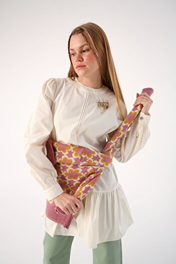 ALLDAY Ecru Ribbed Collarless Cotton Tunic