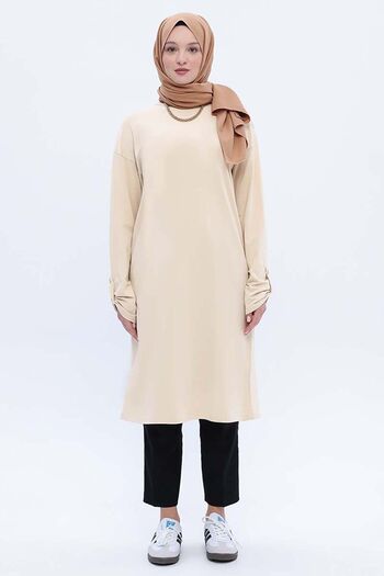 ALLDAY Beige Cotton Back Slit Epaulette Tunic