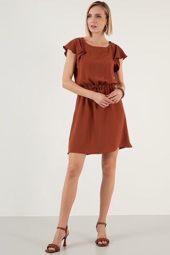 Lela Waist Gathered Sleeve Detailed Crew Neck Regular Fit Dress Women's Dress 6058386