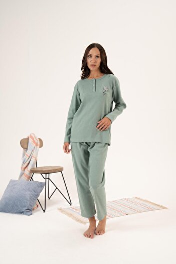 Estiva Winter Floral Embroidered Button Collar Pajamas Set