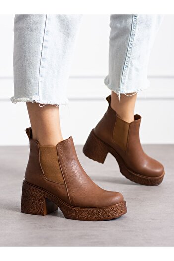 Alemdar Shoes Tan Skin Γυναικείες Μπότες με τακούνι