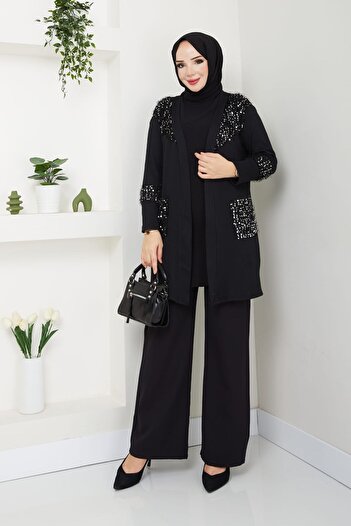 CNG MODA Sequined Hijab Cardigan