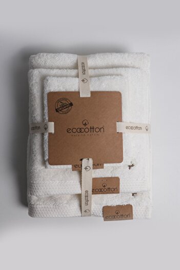 Ecocotton Набір рушників Pure Cotton кремовий з 3-ма рушниками з бордюром у вигляді метеликів