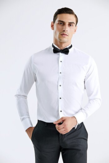 Tween Tween Slim Fit Beyaz Smokin Gömlek