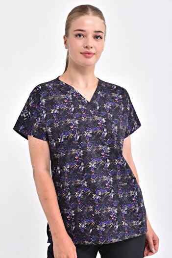Owlet Medikal Palm Leaves Patterned Surgical Jersey Top