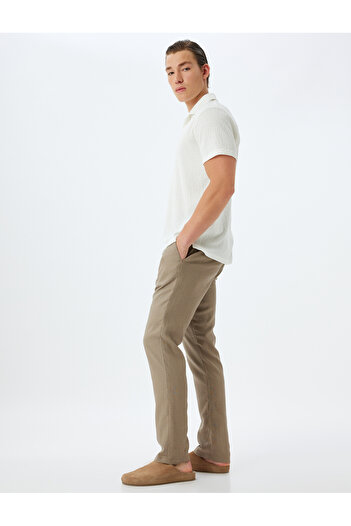 Koton Viscose Linen Blended Trousers Chino Pocket Detailed Buttoned