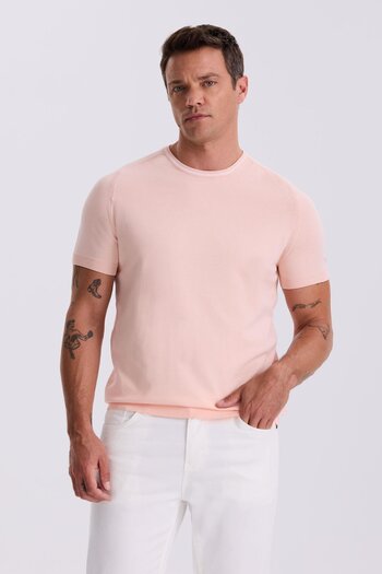 Jakamen Pink Slim Fit Knitwear Crew Neck T-Shirt