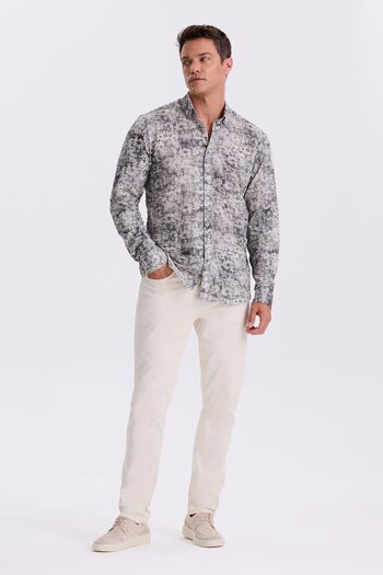 Jakamen Black Patterned Button Collar Comfort Fit Shirt