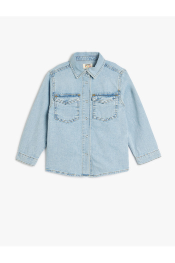 Koton Cămașă din denim din bumbac cu mânecă lungă - guler clasic și buzunare