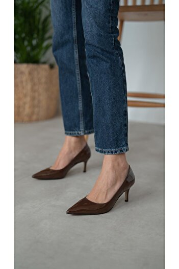 ECENİN BUTİĞİ Brant Brown Patent Leather Genuine Leather Heeled Shoes