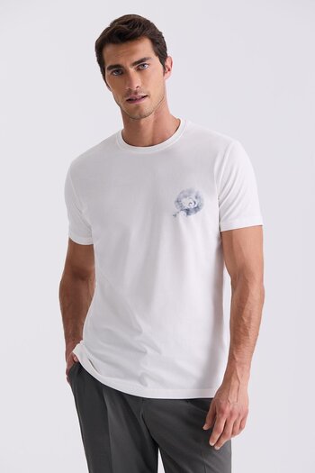 Jakamen Ecru Slim Fit Crew Neck T-Shirt