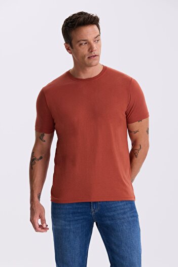 Jakamen Cinnamon 100% Cotton Slim Fit Crew Neck Basic T-Shirt