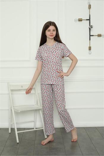 Akbeniz Girl's Combed Cotton Pajamas Set - Model 20409