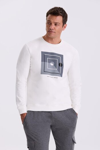Jakamen Ecru Slim Fit Crew Neck Printed 100% Cotton Sweatshirt
