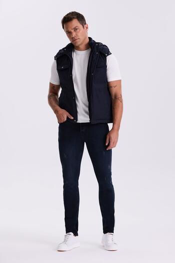 Jakamen Синій Comfort Fit з кишенями та капюшоном, зручний крій, сафарі-жилет