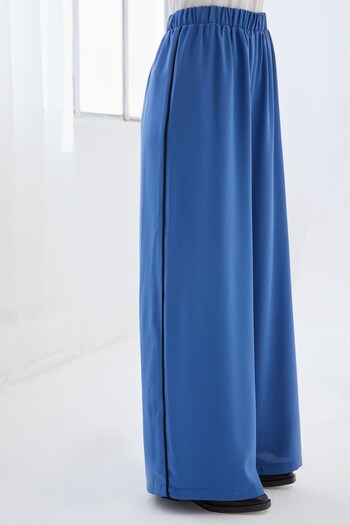 QANU Elastic Waist Crepe Trousers Indigo Loose Fit