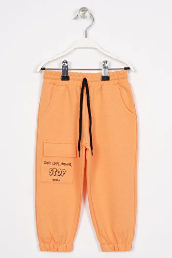 zepkids Boy's Tracksuit - Orange Color, Text Printed, Single Bottom