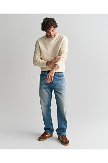 Gant Erkek Krem Regular Fit Bisiklet Yaka Kazak
