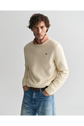 Gant Erkek Krem Regular Fit Bisiklet Yaka Kazak