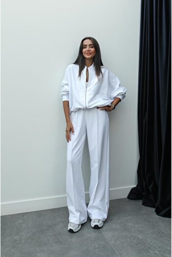 Havoş Faye White Zippered Sweatshirt and Tracksuit Set