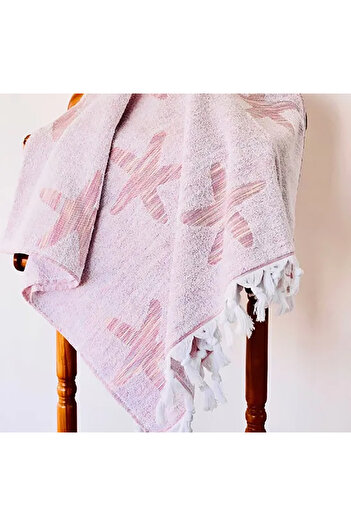 Bidoluraf Pink Star Patterned Beach and Bath Towel - 70x140 Cm