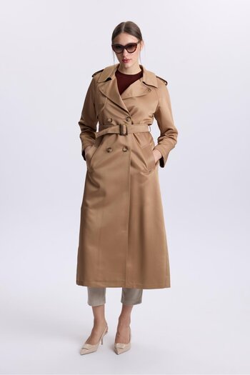 Zühre Camel Color Shoulder Epaulettes Trench Coat 13563 - Back Detail