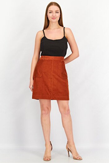 Tchibo Women Corduroy Textured Mini Skirt, Rust Brown