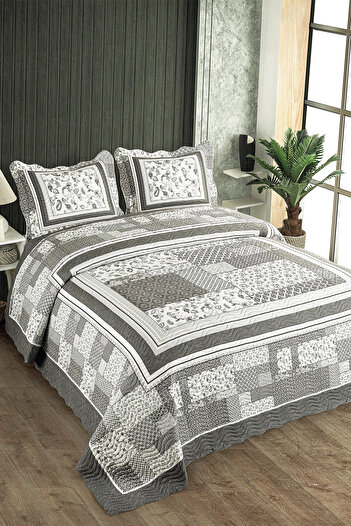 FAVORA Luna Double Gray Quilted Bedspread Set