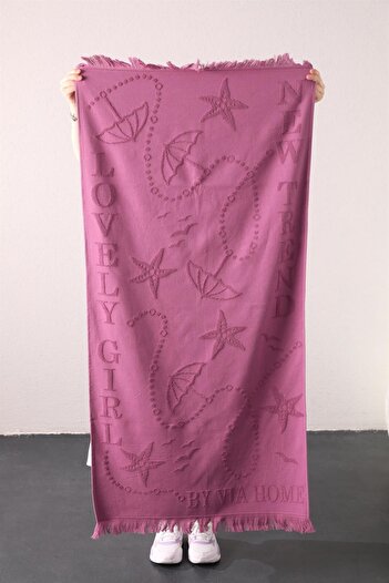 FAVORA Trend 100% Cotton Embossed Beach Towel - Plum