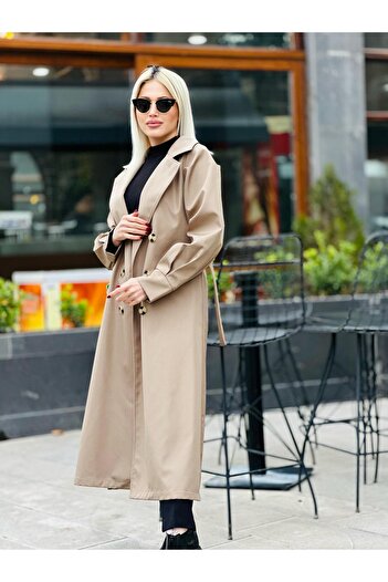 QUBERZ Mink Balloon Sleeve Trench Coat - Cuff Detail