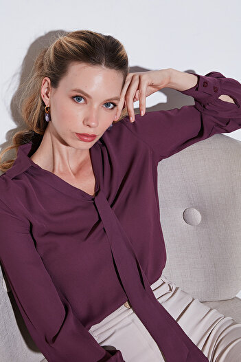 Lela Tie Detailed V-Neck Chiffon Shirt Shirt 611bz0047