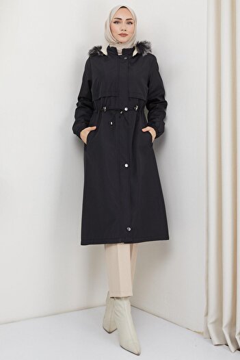 hafsamina Allergied Fur Inside Bondit Coat Black HM2330