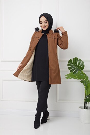 hafsamina Μπροστινό Snaps Bonik Coat Καφέ
