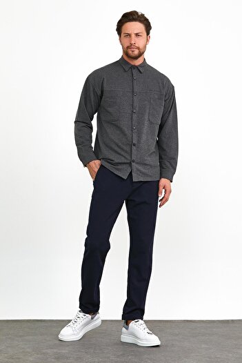 odelon Men's Slim Fit Anthracite Sweatshirt - Snap Detail Outer Shirt