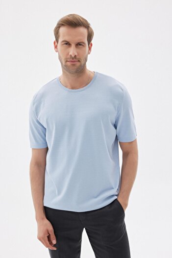 odelon Men's Blue Knitwear T-shirt - Limited, Solid Short Sleeve, Rayon