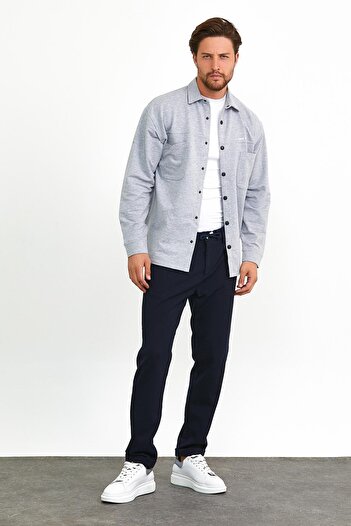 odelon Чоловічий сірий меланжевий світшот Slim Fit - Зовнішня сорочка з кнопками