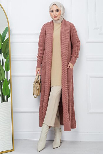 hafsamina Σάλι με γιακά Casual Πλεκτό Ζακέτα Dusty Rose HM2248