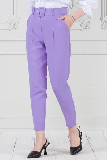 Sevitli Lilac Pleated Pencil Pants - Waist Belt