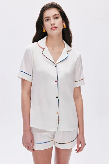 Feu De Elu Ecru Colorex Short Satin Pajama Set