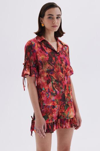 Feu De Elu Satin Short Pajama Set - Seille Patterned