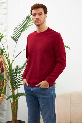 odelon Men's Claret Red Sweatshirt - Comfort Fit, Straight Cut, Mars26